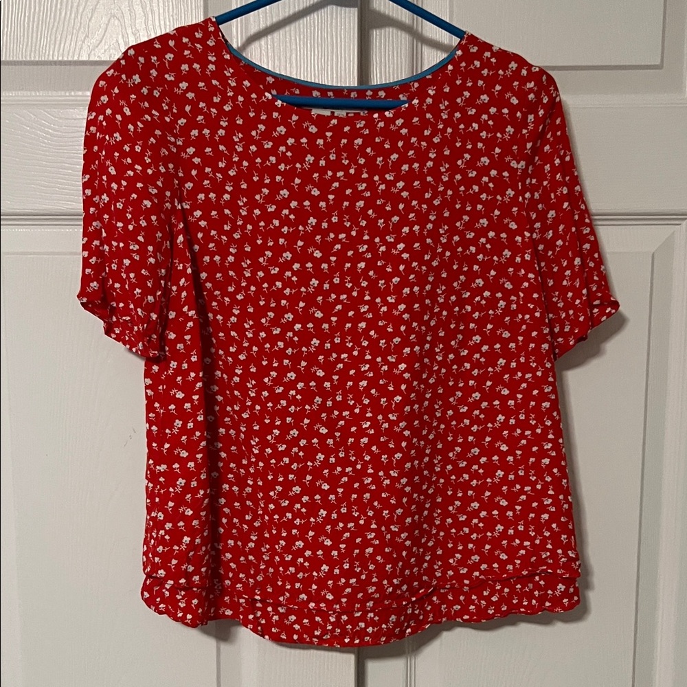 Boden Red and White Floral Blouse